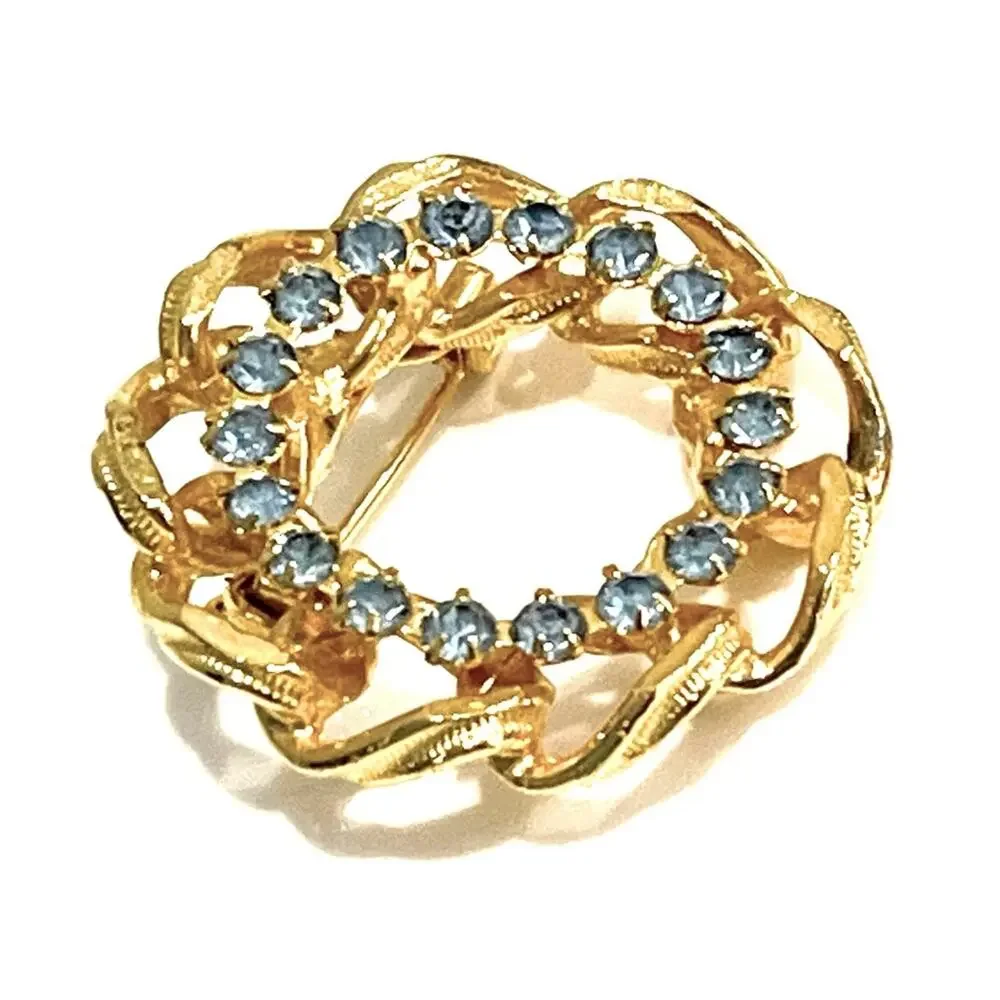 Blue Crystal Wreath Brooch Pin 1.5